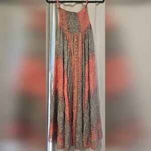 Bohemian Coral and Navy Maxi Dress